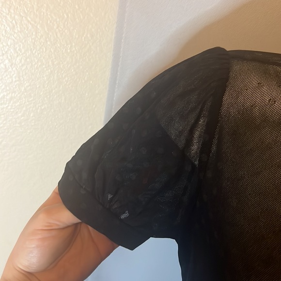 Women’s black sheer polka dot blouse with tie strings on the neck for bow - Picture 8 of 13